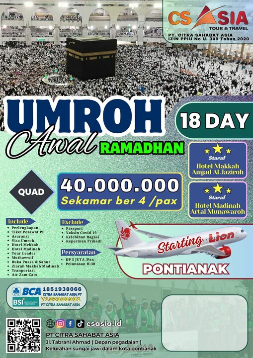 Umroh Awal Ramadhan 2024 18 Hari STARTTING PONTIANAK