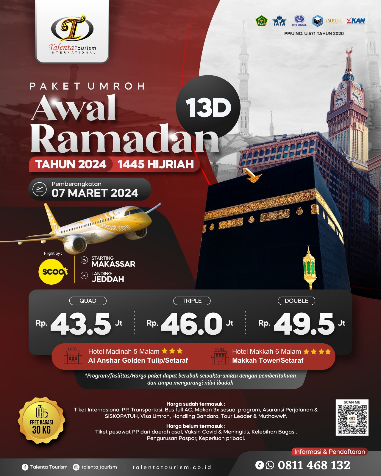 UMROH AWAL RAMADHAN 1445 H TAHUN 2024 PROGRAM 13 HARI BY SCOOT AIRLINES