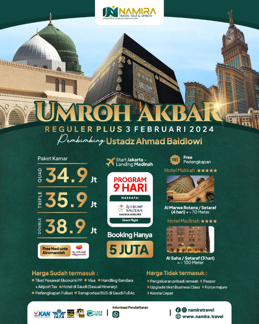 Umroh Akbar Reguler Plus 03 Februari 2024