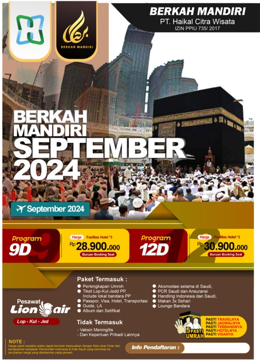 PAKET UMROH 9 HARI SEPTEMBER 2024