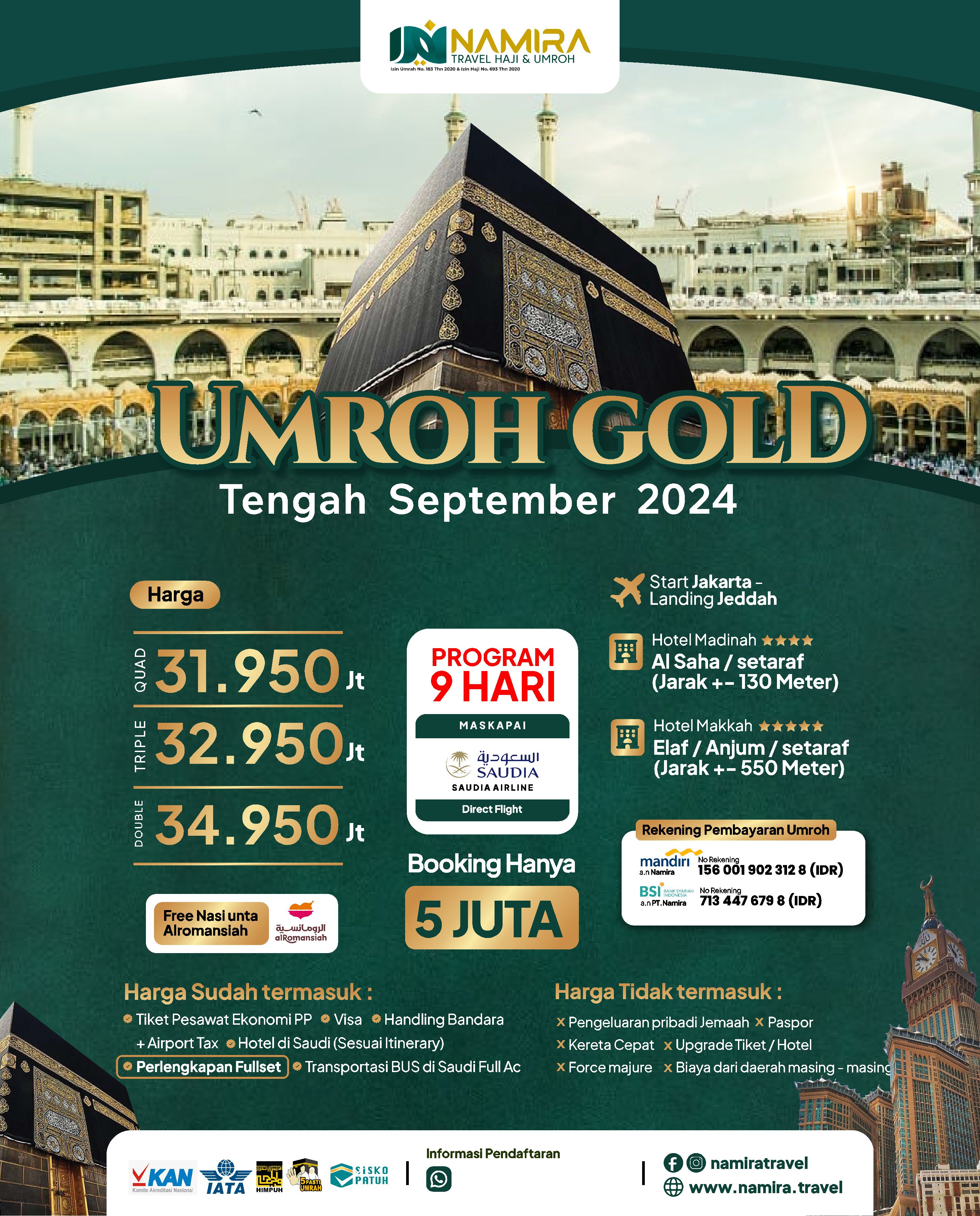 Paket Umroh Gold Tengah September 2024