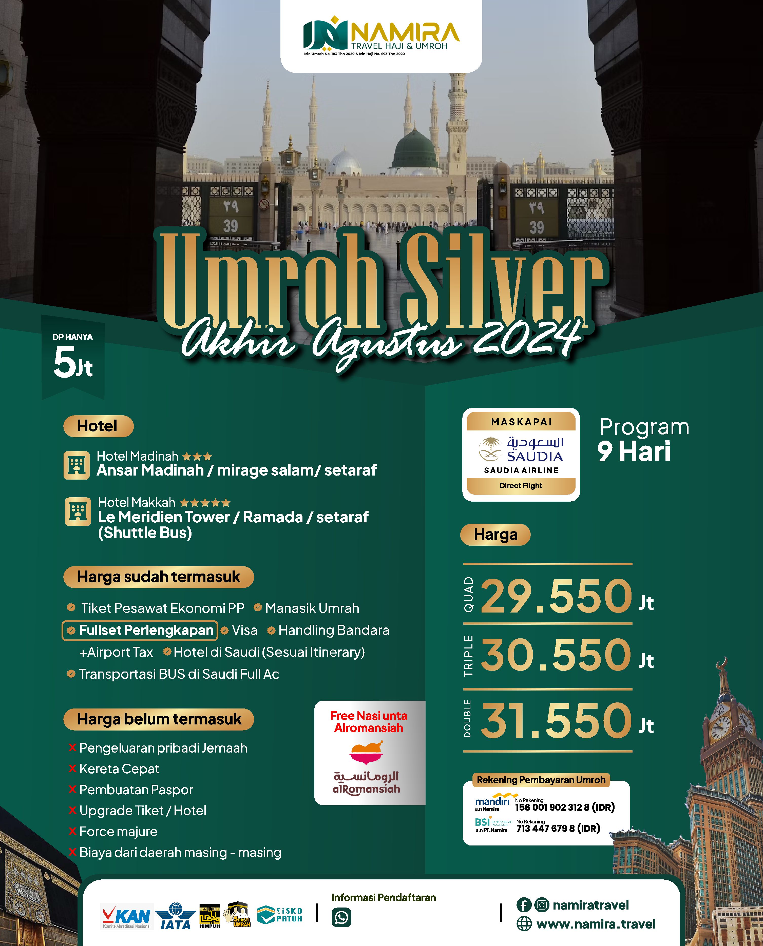 Paket Umroh Silver Akhir Agustus 2024