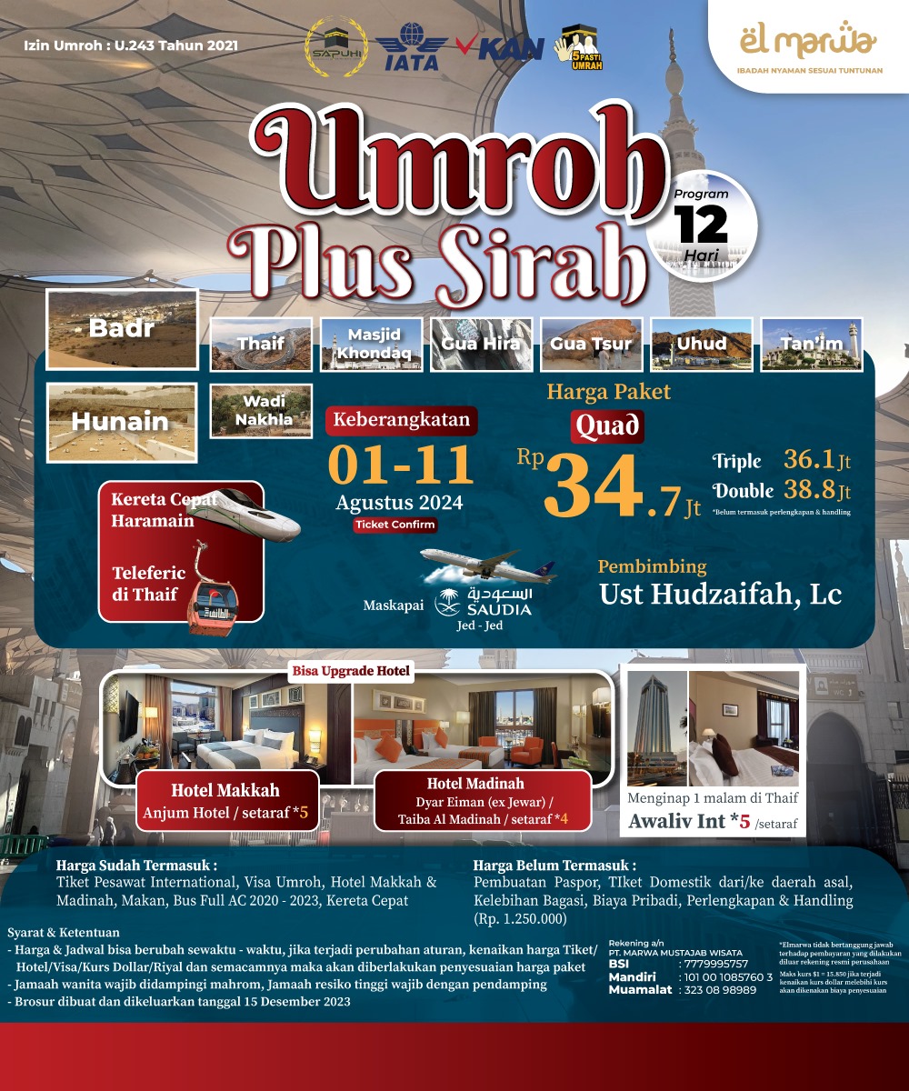 UMROH AWAL MUSIM PLUS SIROH 01 AGUSTUS  2024