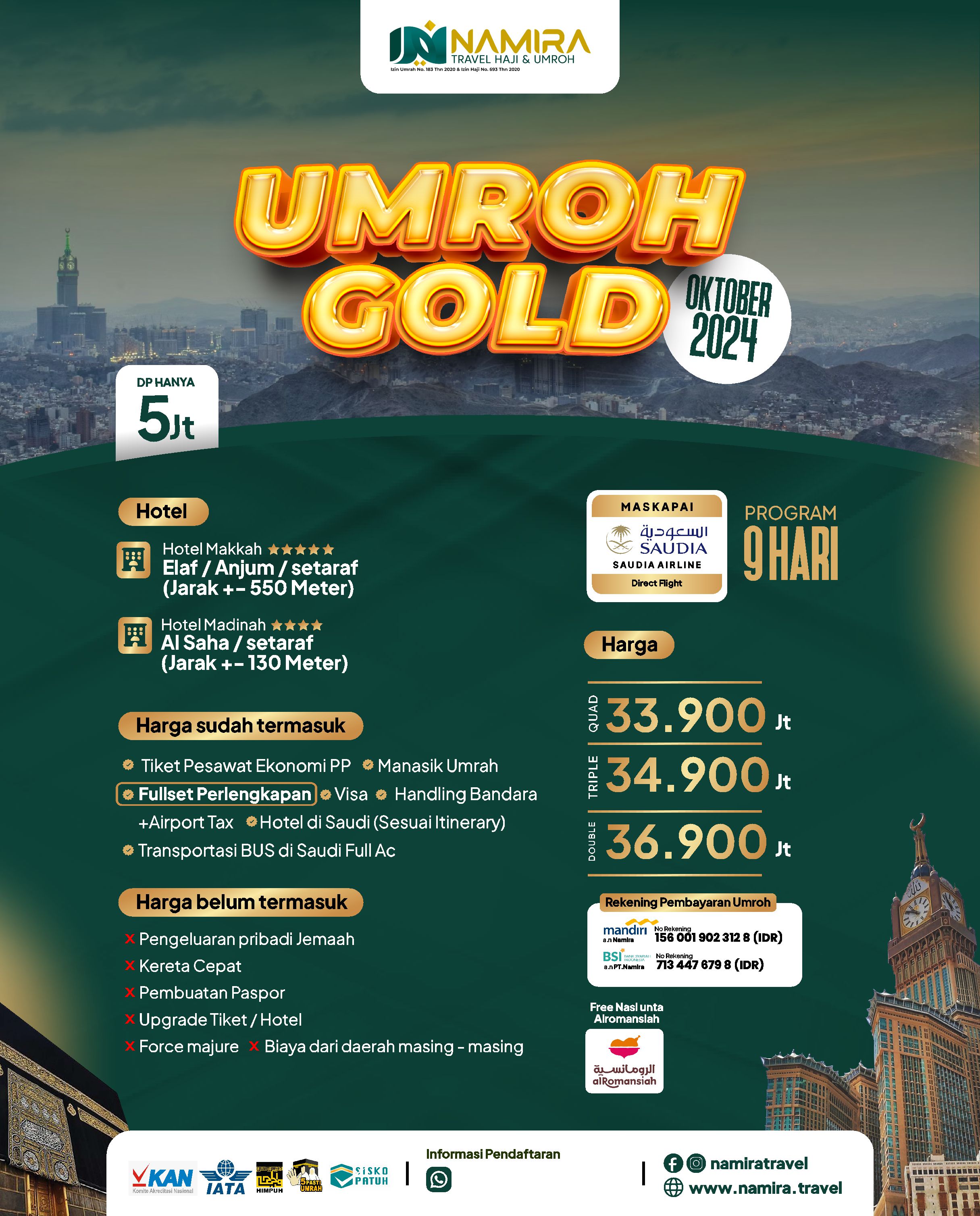 Paket UMROH Gold Oktober 2024