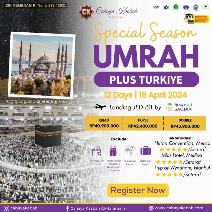 Umroh Plus Turki 18 April 2024