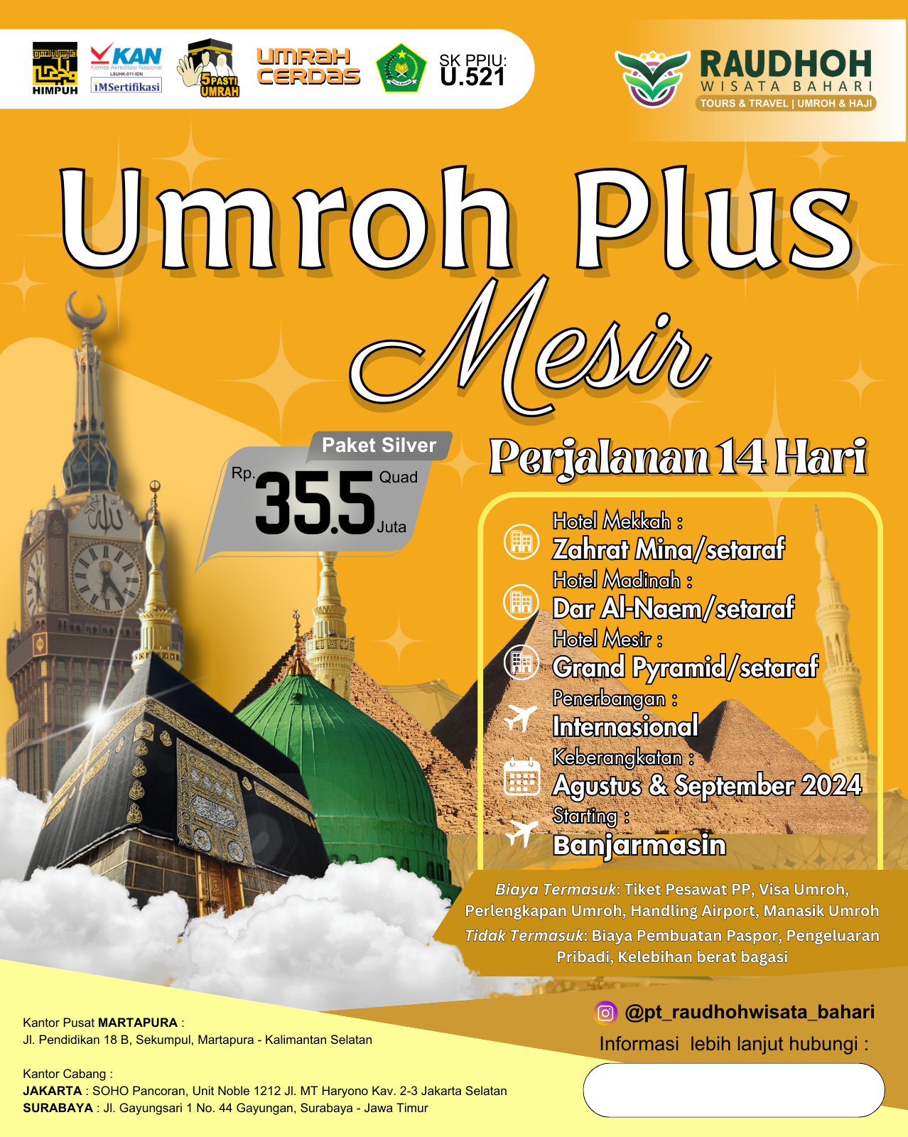 Umroh Plus Mesir 14 Hari Starting Banjarmasin