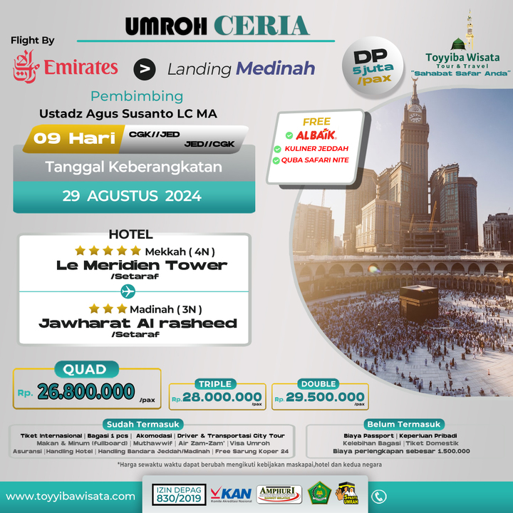 UMRAH TOYYIB  CERIA  29 JULI  24 LAND MADINAH by EMIRATED 