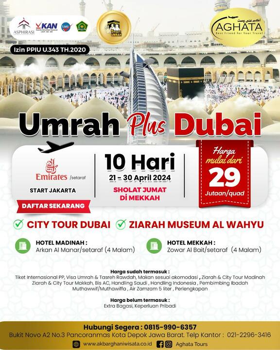 UMRAH SYAWAL PLUS DUBAI 10 HARI [AGHATA TRAVEL] 