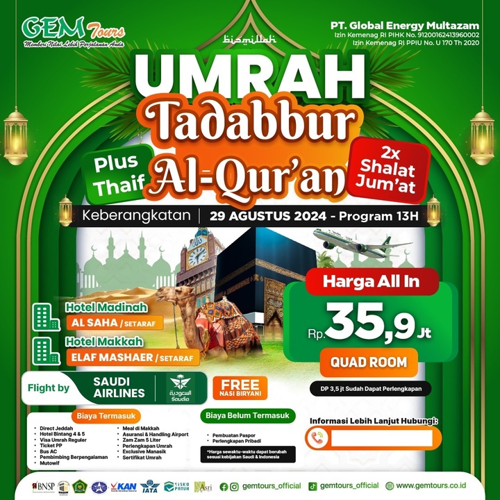 UMRAH KEAJAIBAN SHOLAWAT (2X JUMAT) PLUS THAIF