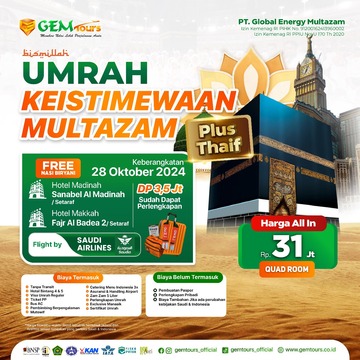 28 OKT 2024 "UMRAH KEISTIMEWAAN MULTAZAM PLUS THAIF"