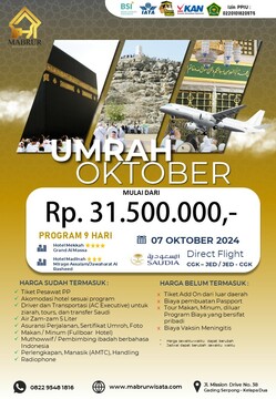 UMRAH OKTOBER Program 9 Hari (Keberangakatan 7 Oktober 2024 ) 