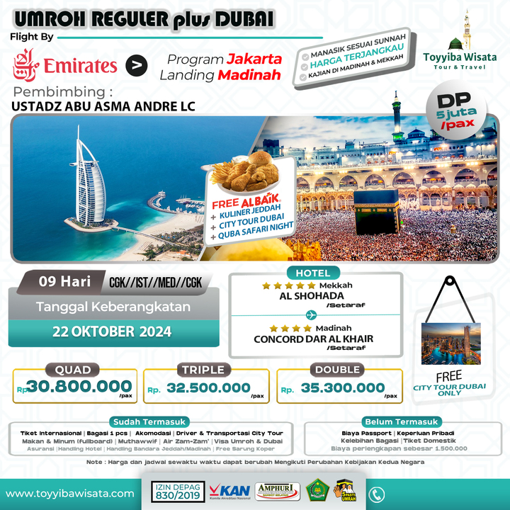 UMRAH TOYYIB   plus CITY TOUR DUBAI 22 OKTOBER 2024 by EMIRATES