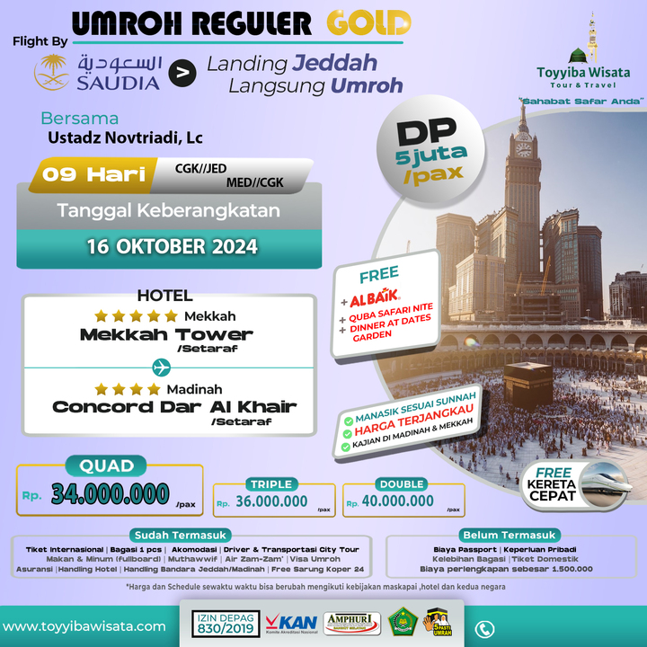 UMRAH TOYYIB REGULER  GOLD  / 16 OKTOBER  2024 by SAUDIA 