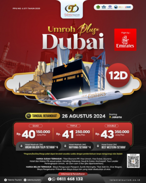 UMROH PLUS DUBAI 26 AGUSTUS 2024 PROGRAM 12 HARI BULAN AGUSTUS BY EMIRATES