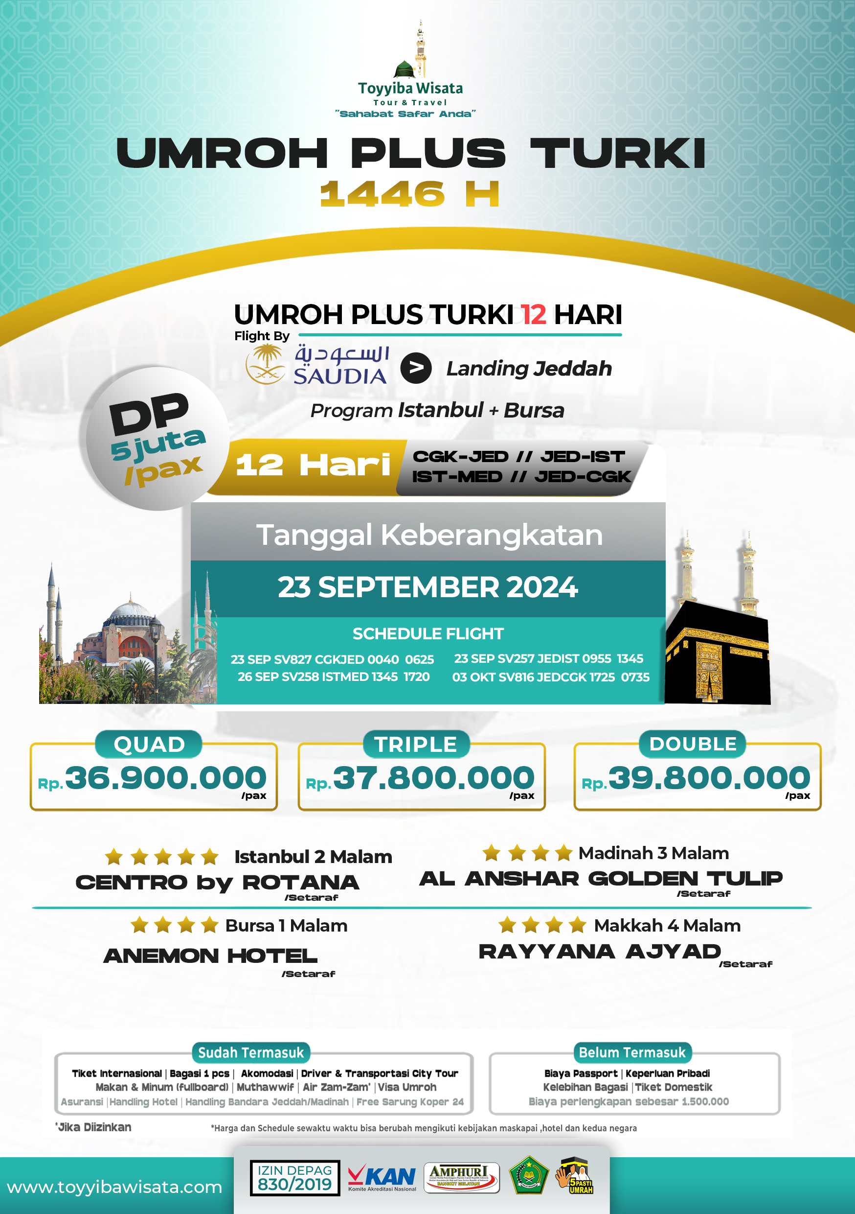 UMRAH UMMAT  PLUS TURKi +BURSA 12 HARI / 23 SEPT  2024 by SAUDI