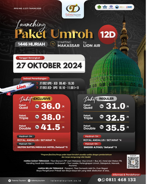 UMROH 27 OKTOBER TAHUN BARU 1446H PROGRAM 12 HARI BY LION AIR