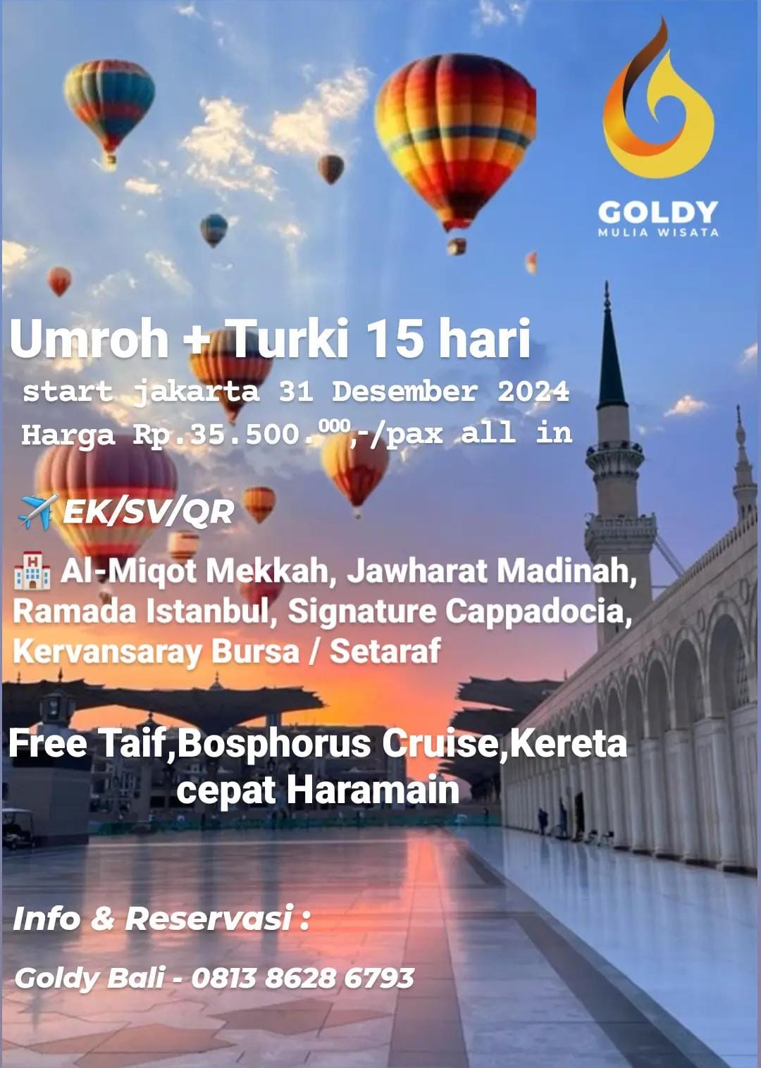 Umroh Promo Plus Turki 15D Keberangkatan 31 Desember 2024