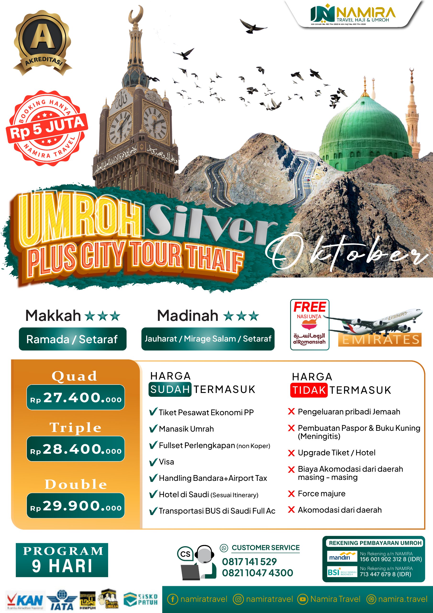 PAKET UMROH SILVER 15 OKTOBER PLUS CITY TOUR THAIF