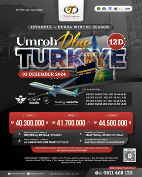 UMROH PLUS TURKY 03 DESEMBER PAKET 12 HARI ISTANBUL + BURSA WINTER SEASON BY SAUDIA AIRLINES