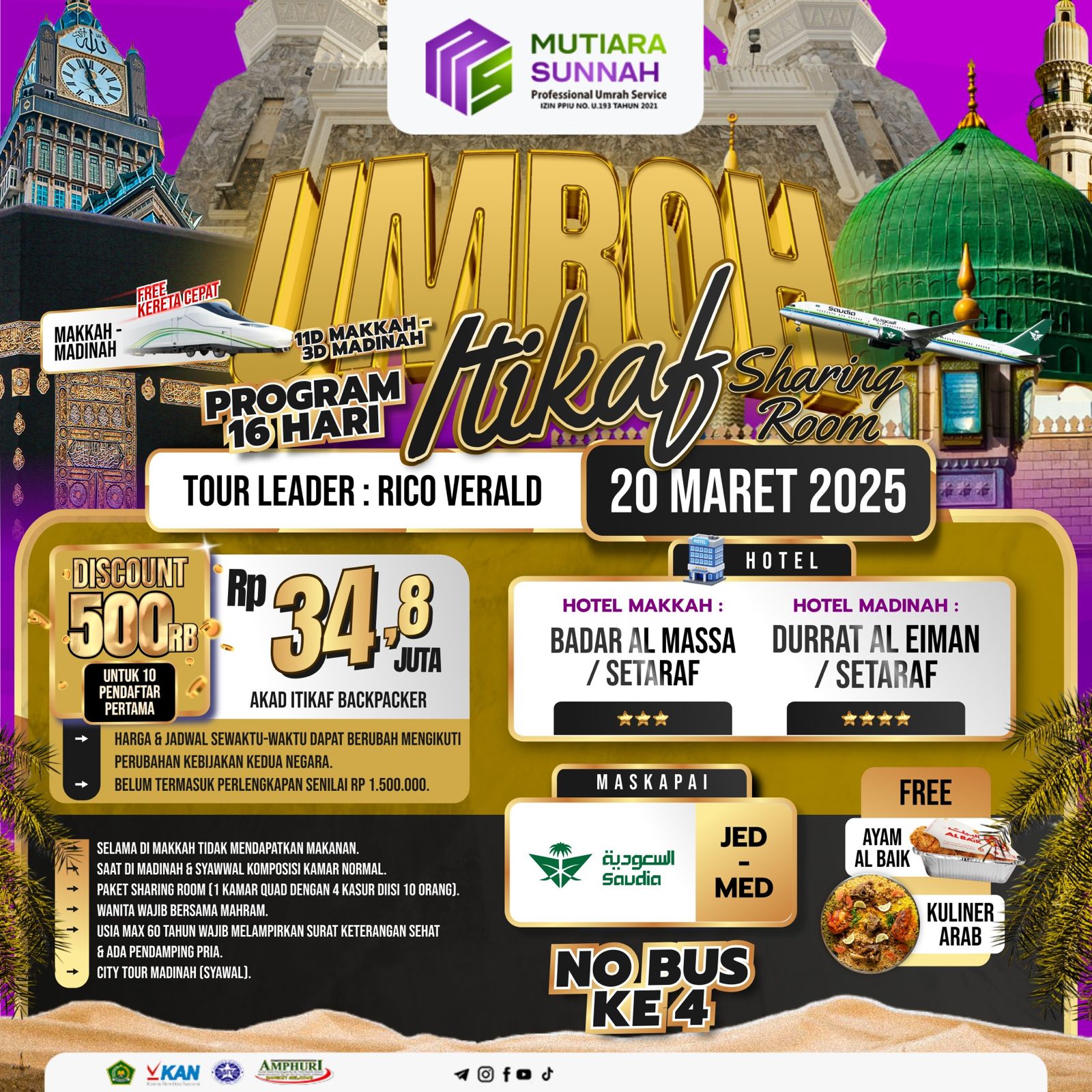 UMROH ITIKAF 20 MARET 2025 SHARING ROOM BUS 4