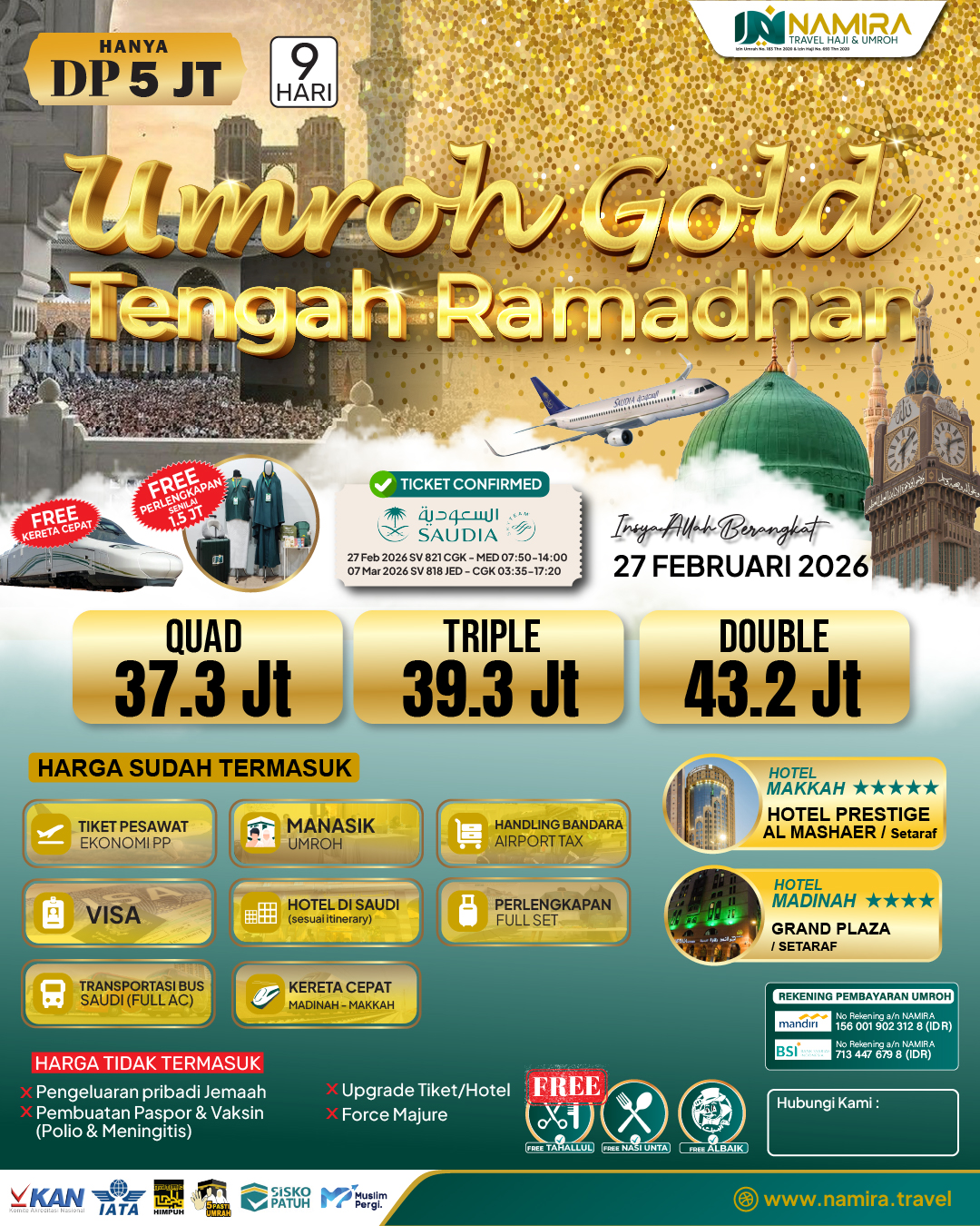 PAKET UMROH GOLD TENGAH RAMADHAN 27 FEBRUARI 2026