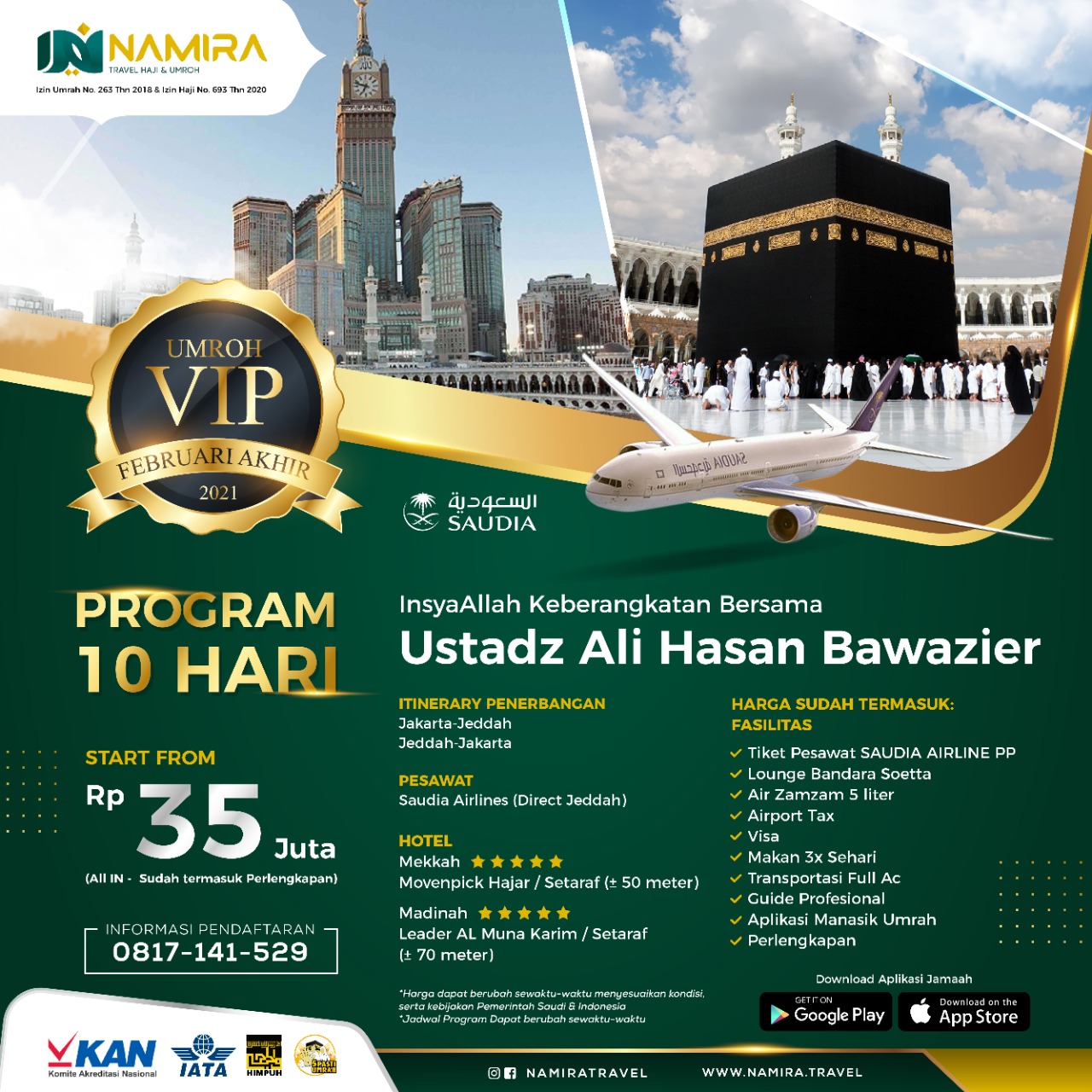 Umrah "VIP" Februari Akhir 2021 InsyaAllah Bersama Ustadz Ali Hasan Bawazier