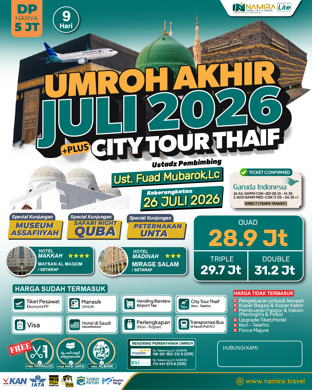 PAKET UMROH PLUS THAIF 26 JULI 2026