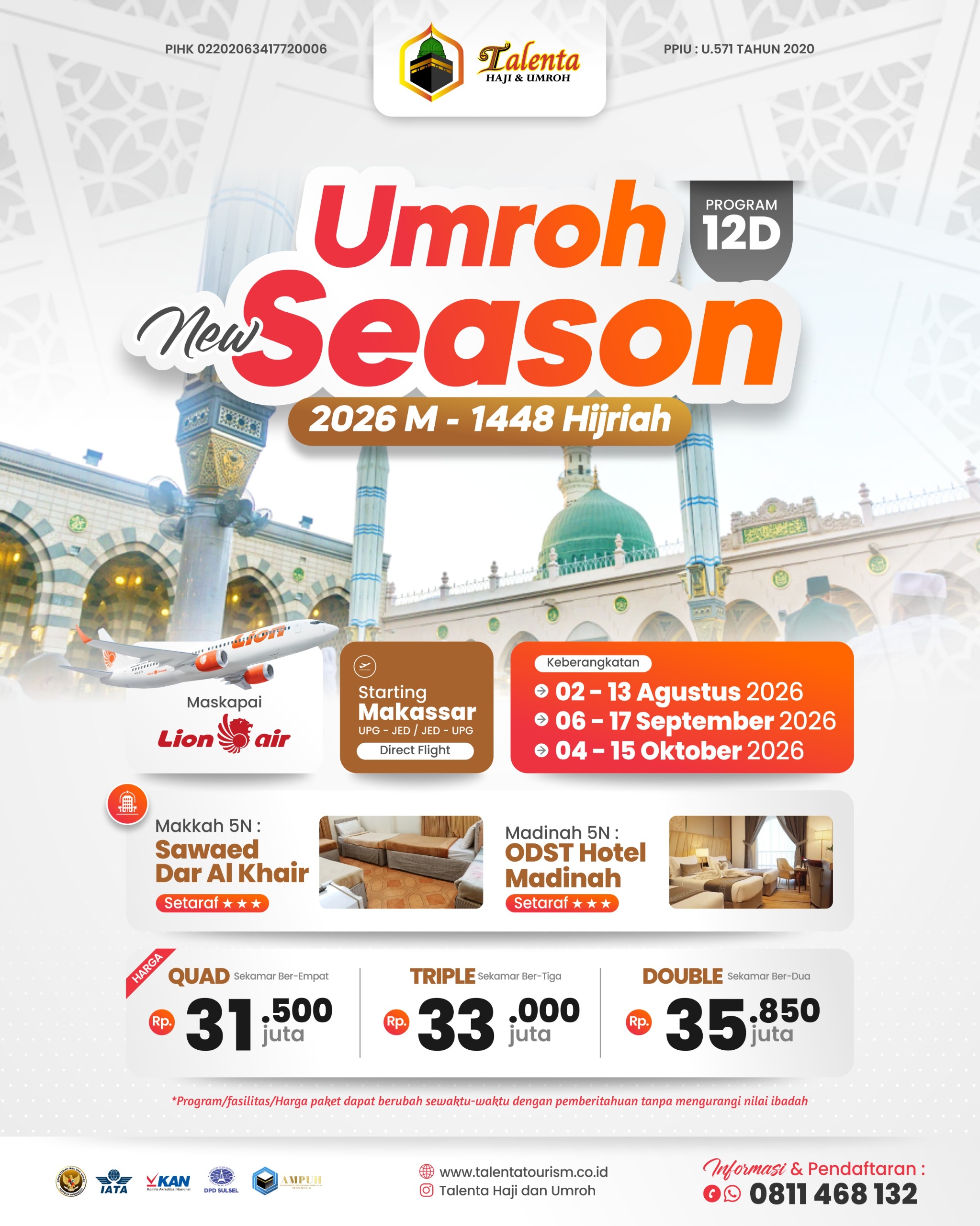UMROH 06 SEPTEMBER 2026 NEW SEASON 1448H BY LION AIR