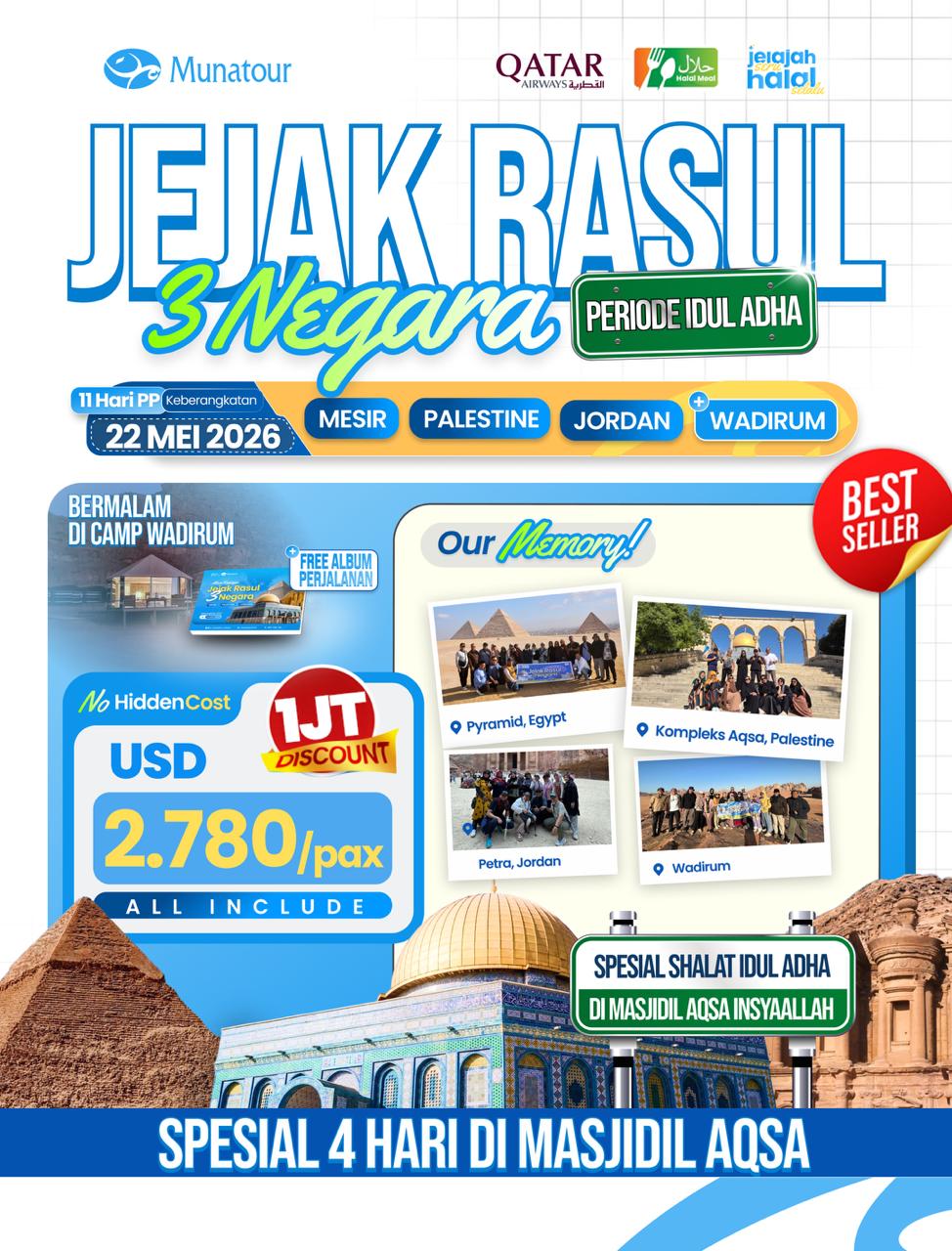 Paket Jejak Rasul 3 Negara Spesial Idul Adha: Mesir, Aqsa, Yordania - Mei 2026