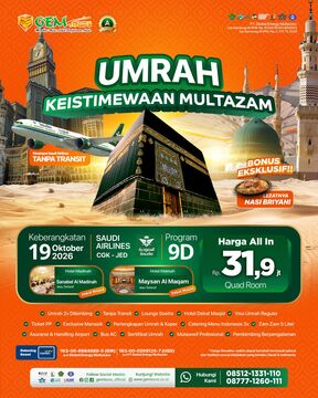 19 OKTOBER 2026 " UMRAH REGULER KEISTIMEWAAN MULTAZAM"