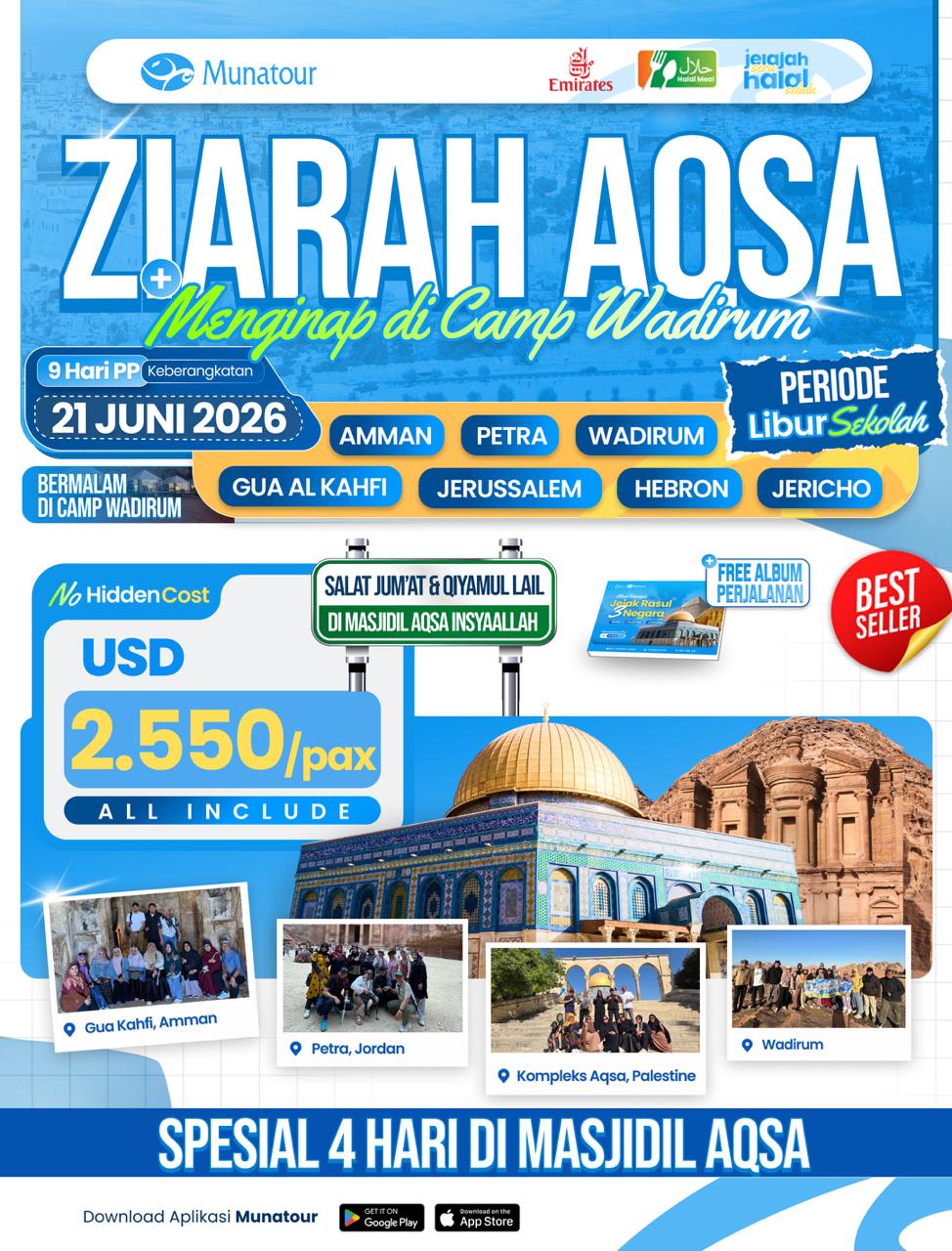  Paket Jejak Rasul 3 Negara Spesial libur sekolah: Mesir, Aqsa, Yordania - Juni 2026