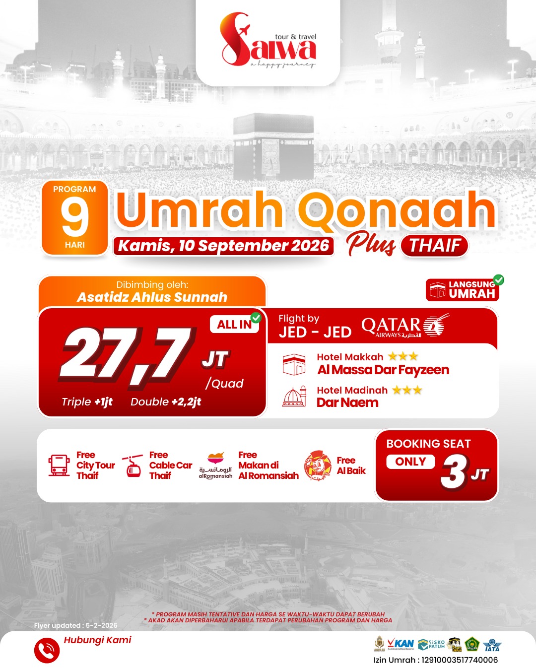 UMRAH QONAAH PLUS THAIF 9 HARI 10 SEPTEMBER 2026