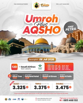 UMROH PLUS AQSA PAKET 12 HARI FREE PETRA