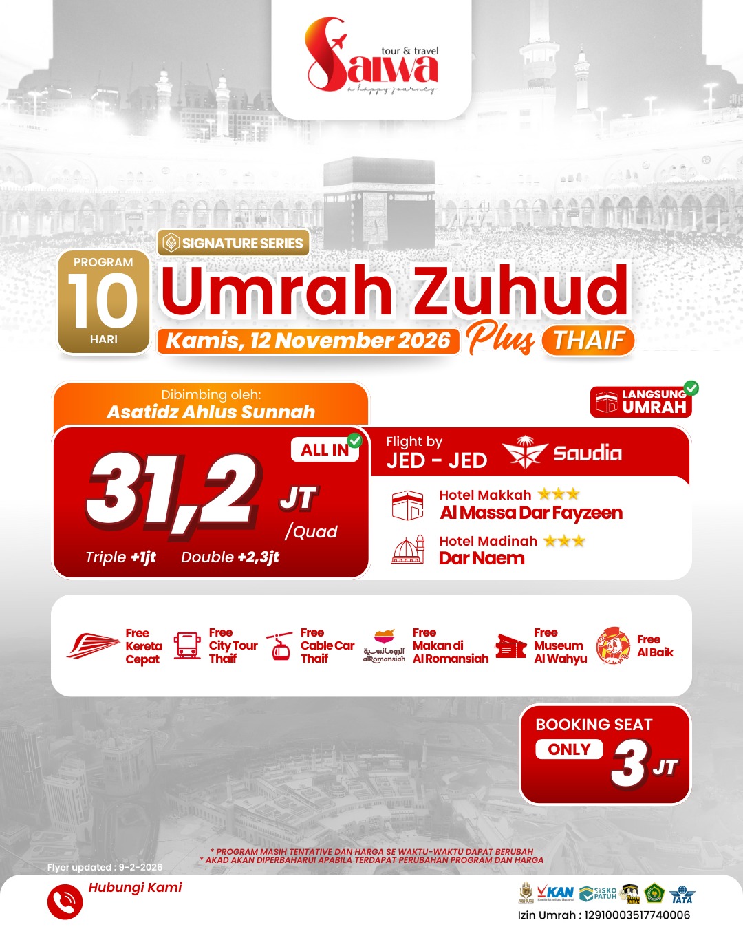 UMRAH ZUHUD SIGNATURE PLUS THAIF 10 HARI 12 NOVEMBER 2026
