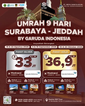 UMRAH 9 HARI SURABAYA - JEDDAH BY GARUDA INDONESIA