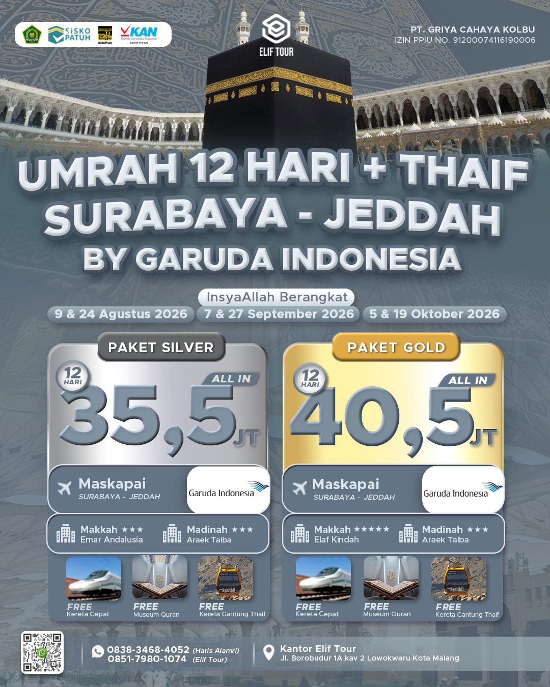 UMRAH 12 HARI + THAIF SURABAYA - JEDDAH BY GARUDA INDONESIA
