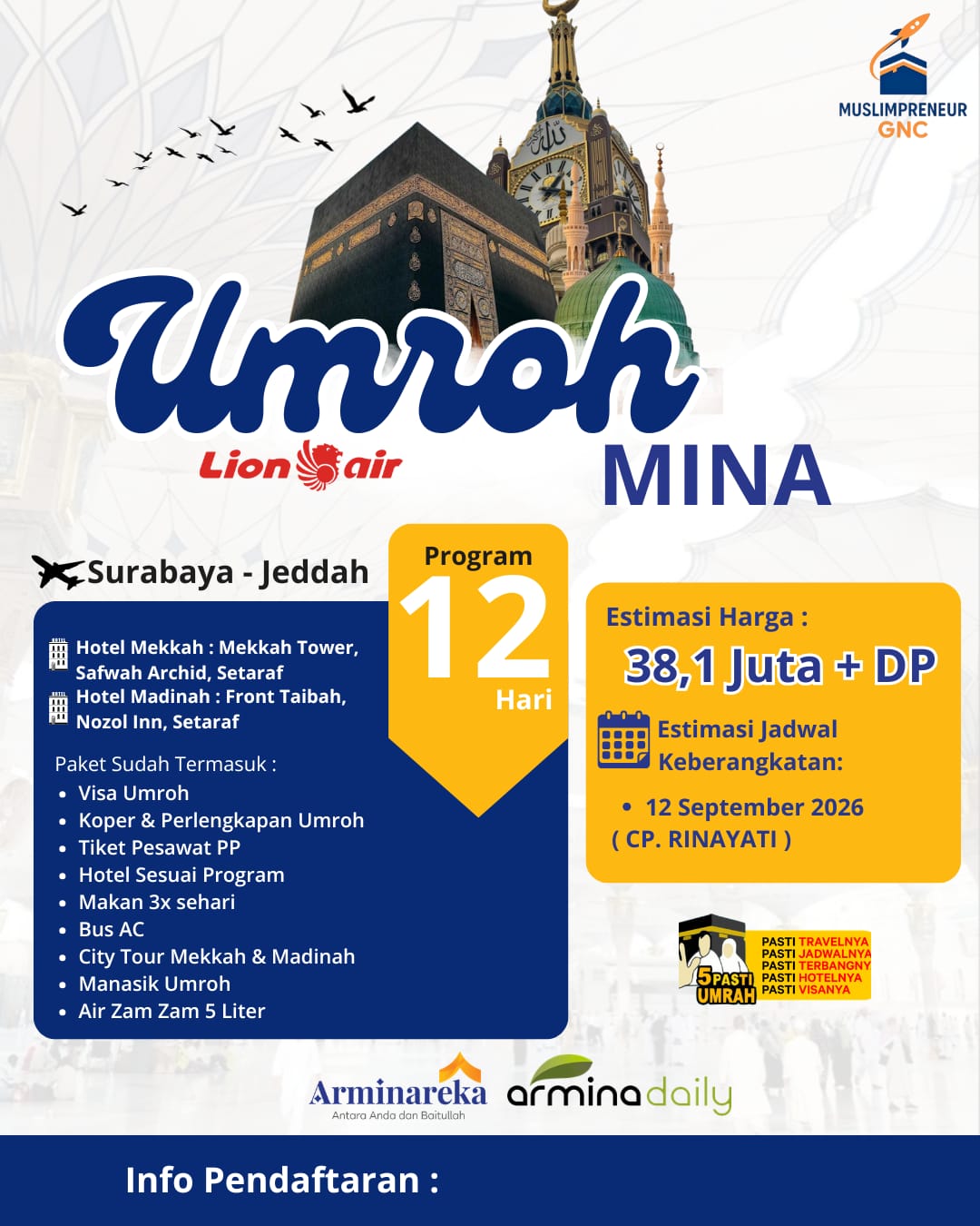 PAKET UMROH MINA 12 SEPTEMBER 2026 ARMINAREKA