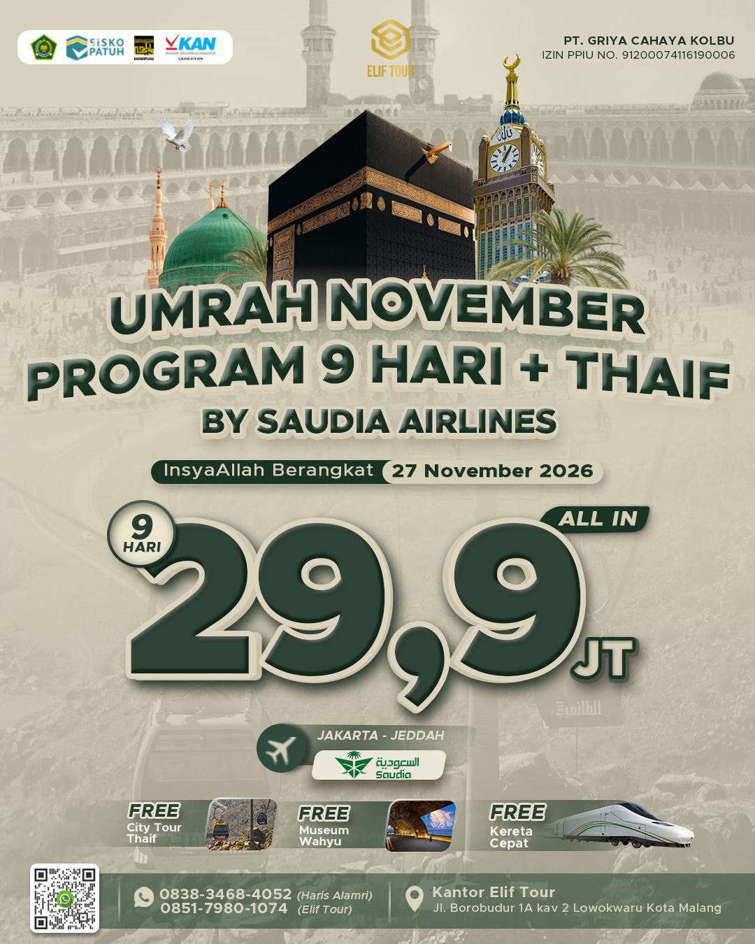 UMRAH NOVEMBER 9 HARI PLUS THAIF