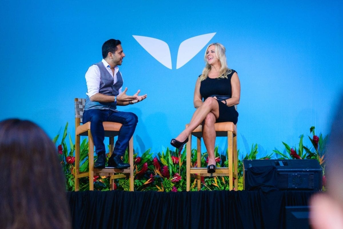 Vishen and Christie Marie Sheldon on stage at Mindvalley's A Fest 2015 in Costa Rica