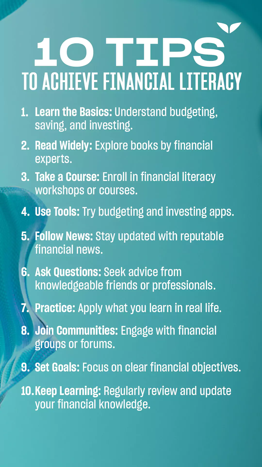 Infographic on 10 tips to achieve financial literacy