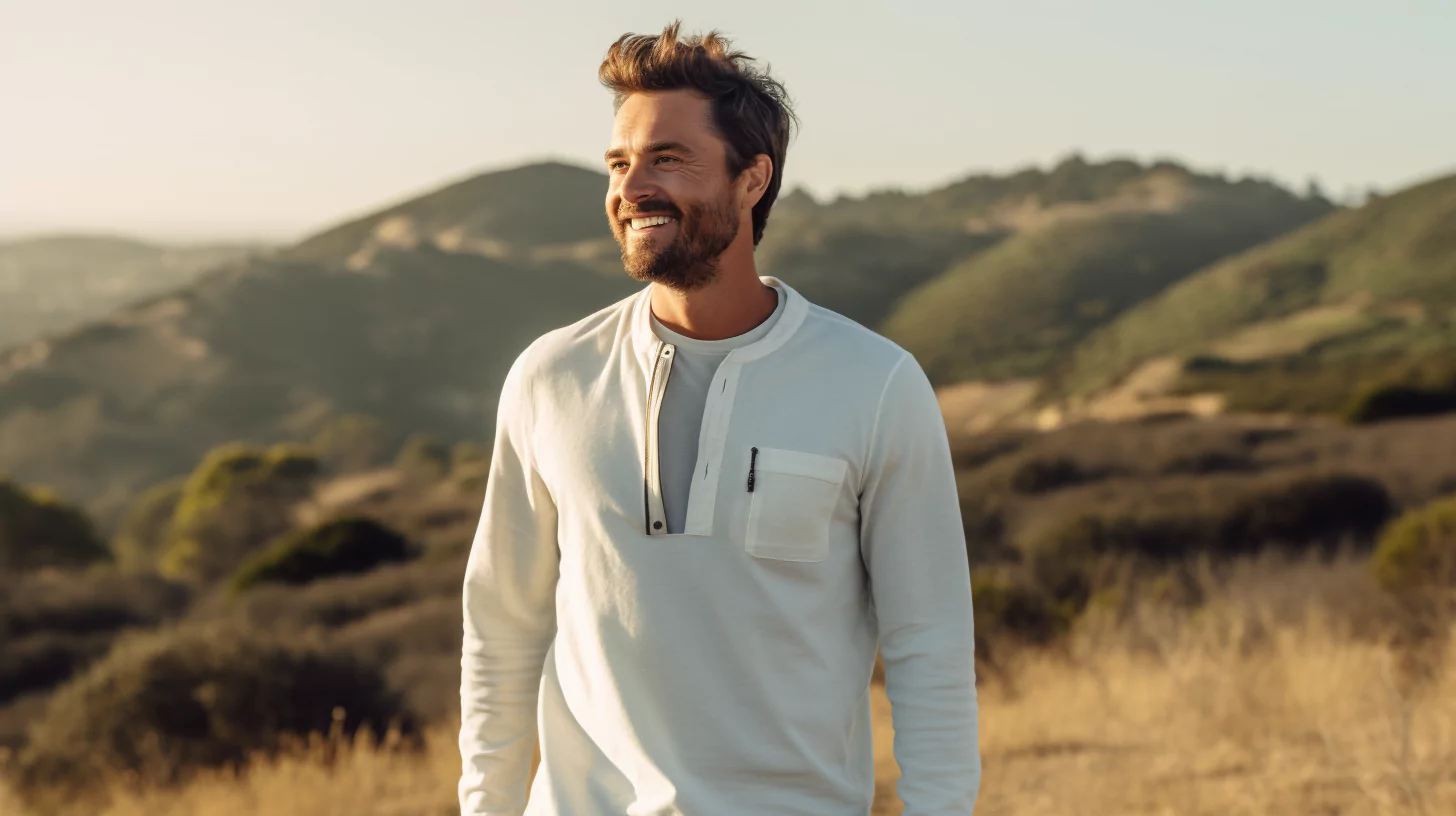 Man practicing positive self-talk while walking in nature, embracing personal growth.