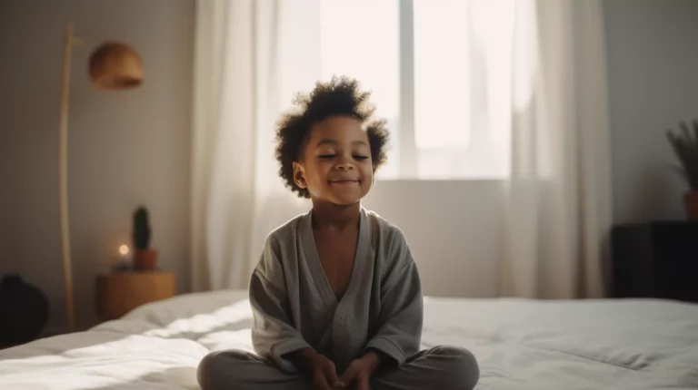 AI-generated image of a boy practicing meditation for kids