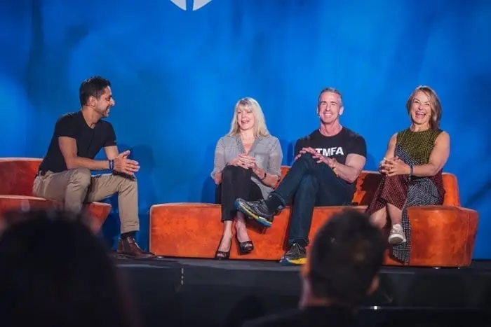 Esther Perel sharing the stage with Vishen Lakhiani, Marisa Peer, and Dan Savage at A-fest, Ibiza