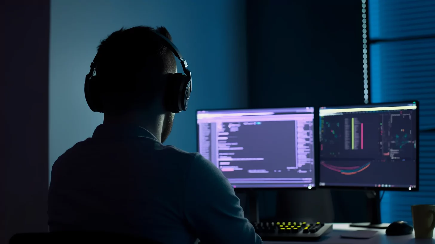 A man working on two screens and going through overstimulation