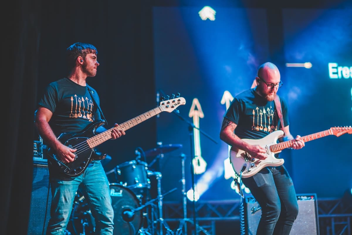 Guitarists on stage in flow state