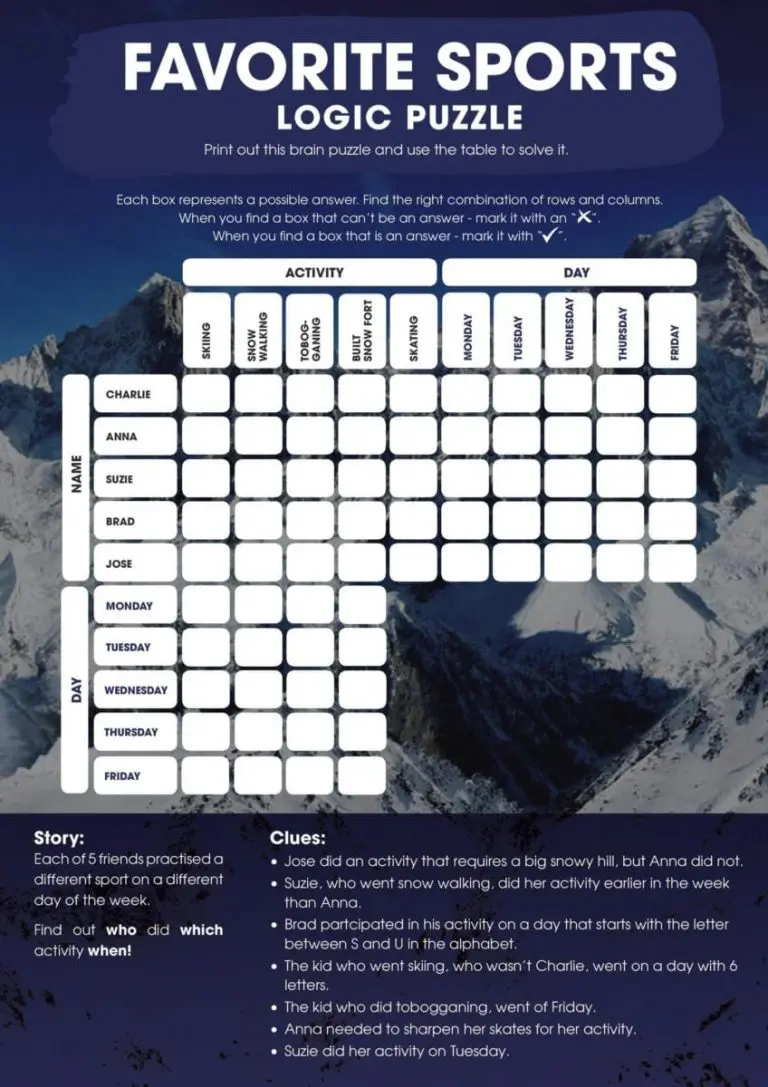 Favorite sports logic puzzle