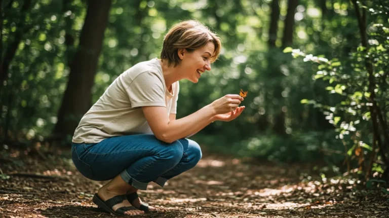 A woman with naturalistic intelligence with a butterfly on her finger