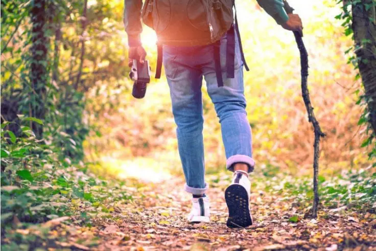 a man walking in the woods