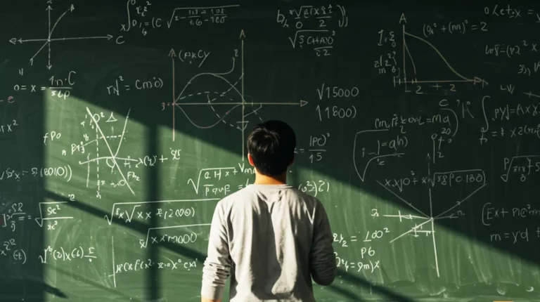 Man applying logical-mathematical intelligence to work through complex equations on a chalkboard