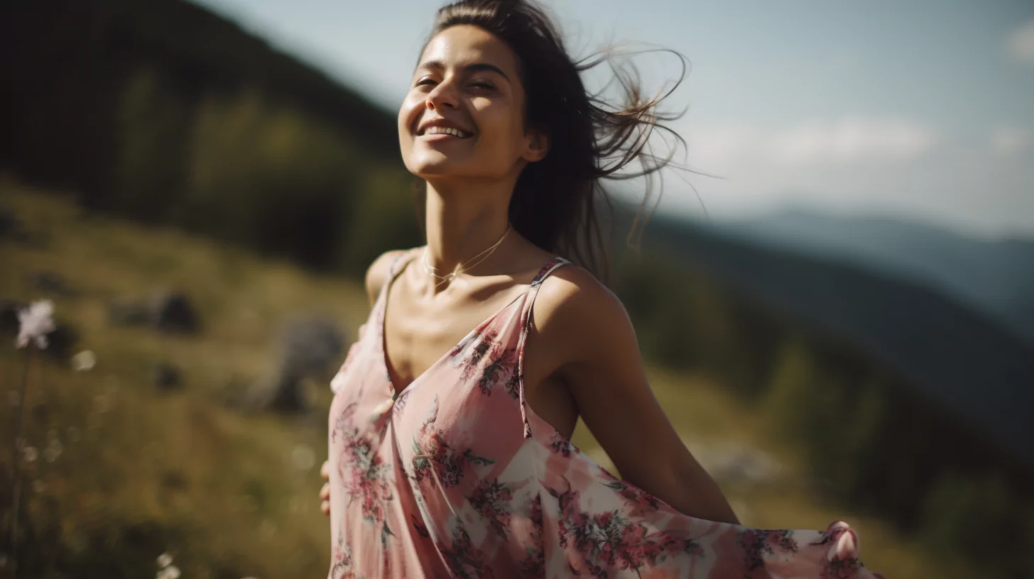 Woman standing on a hill and smiling